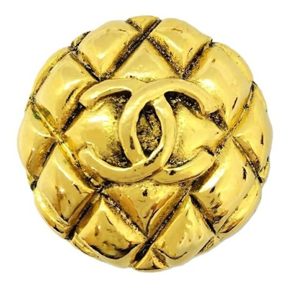 CHANEL CC Logos Quilted Round Clip-On Earrings Gold Tone 25 Auth - Picture 3 of 11